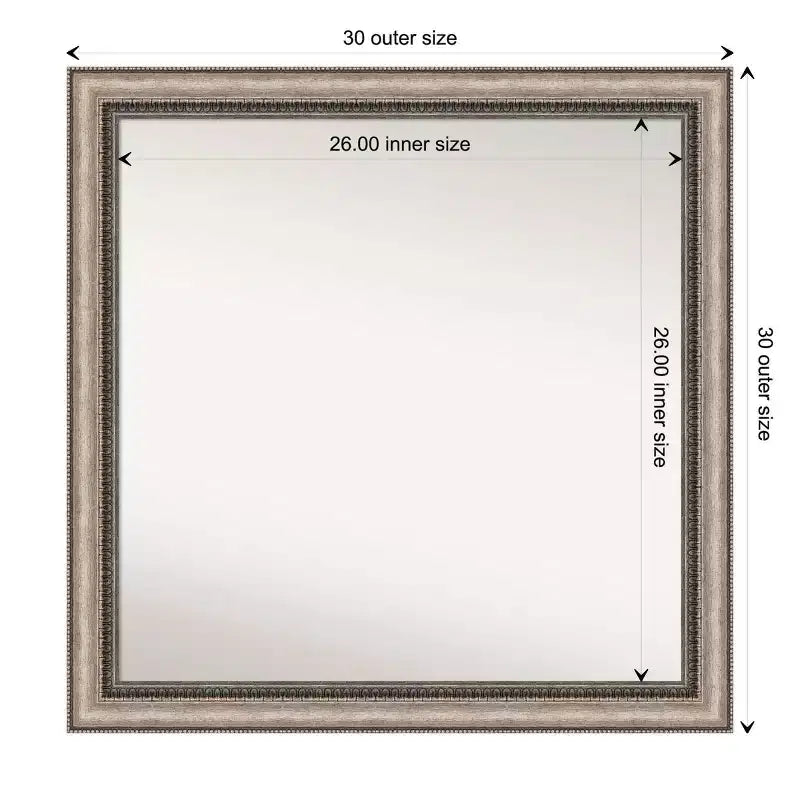 Miroir mural de salle de bain carré, cadre orné argenté, 30"x30"