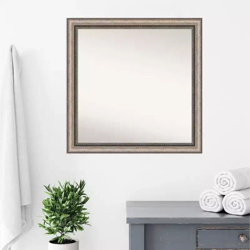 Miroir mural de salle de bain carré, cadre orné argenté, 30"x30"