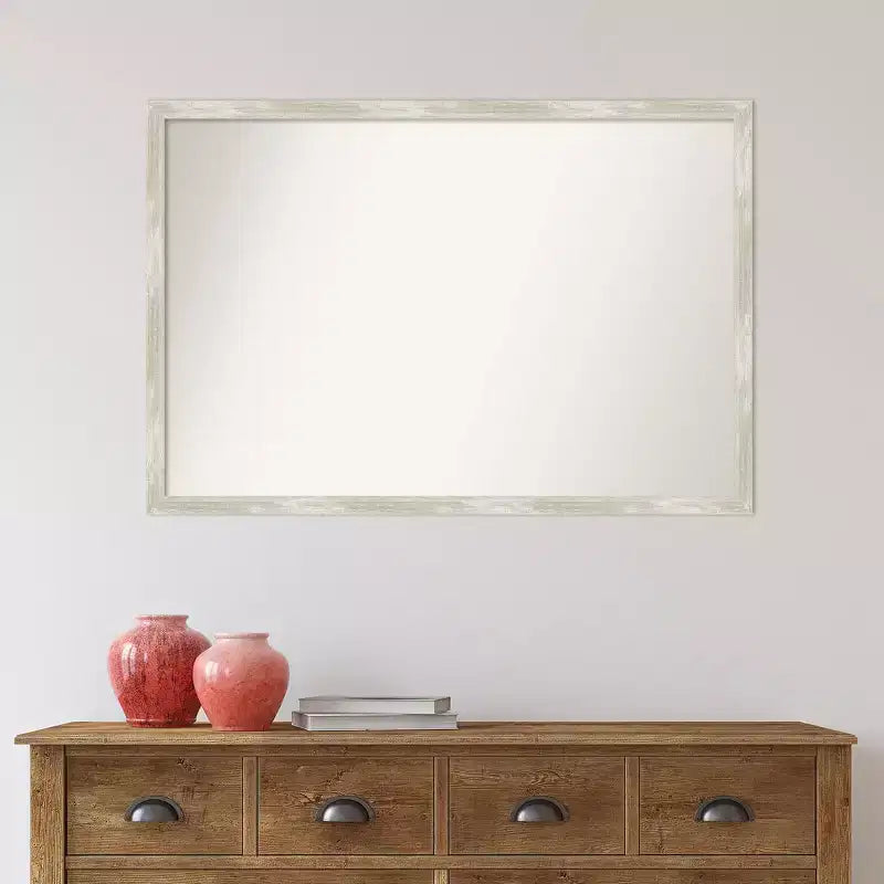 Miroir mural étroit de salle de bain 38"x26" effet craquelé, cadre argent métallique