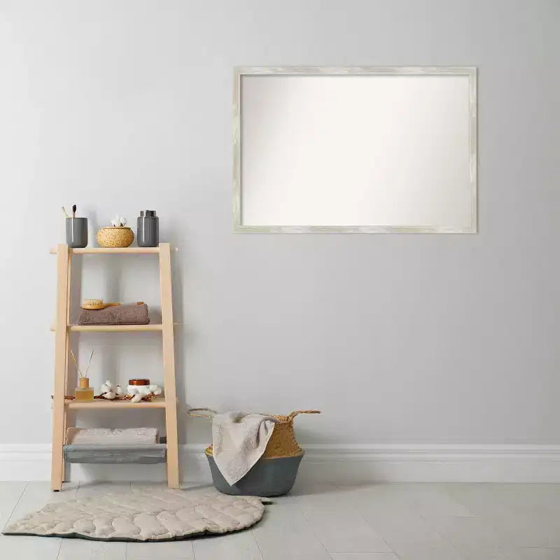 Miroir mural étroit de salle de bain 38"x26" effet craquelé, cadre argent métallique