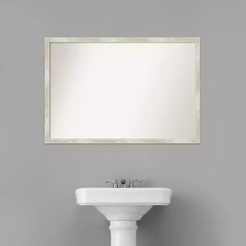 Miroir mural étroit de salle de bain 38"x26" effet craquelé, cadre argent métallique