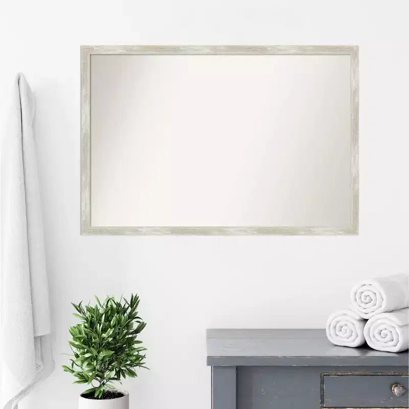 Miroir mural étroit de salle de bain 38"x26" effet craquelé, cadre argent métallique