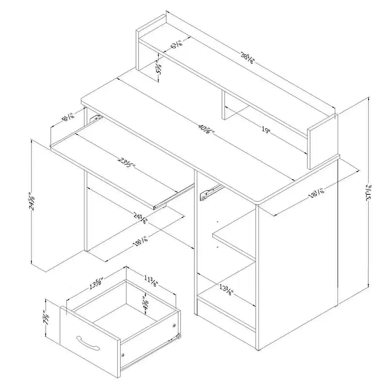 Bureau d'enfant avec tablette coulissante pour clavier, noir pur