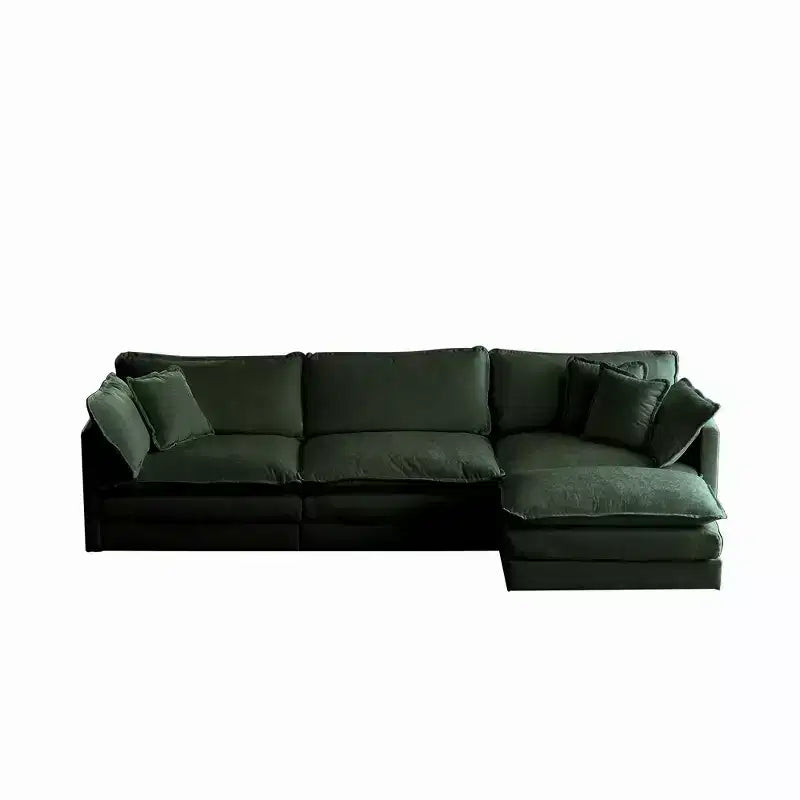 Canapé d'angle modulable en L avec ottoman réversible, chenille beige