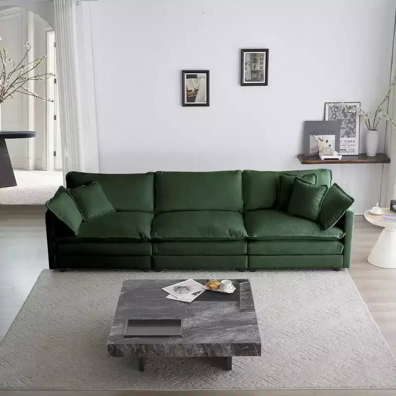 Canapé d'angle modulable en L avec ottoman réversible, chenille beige