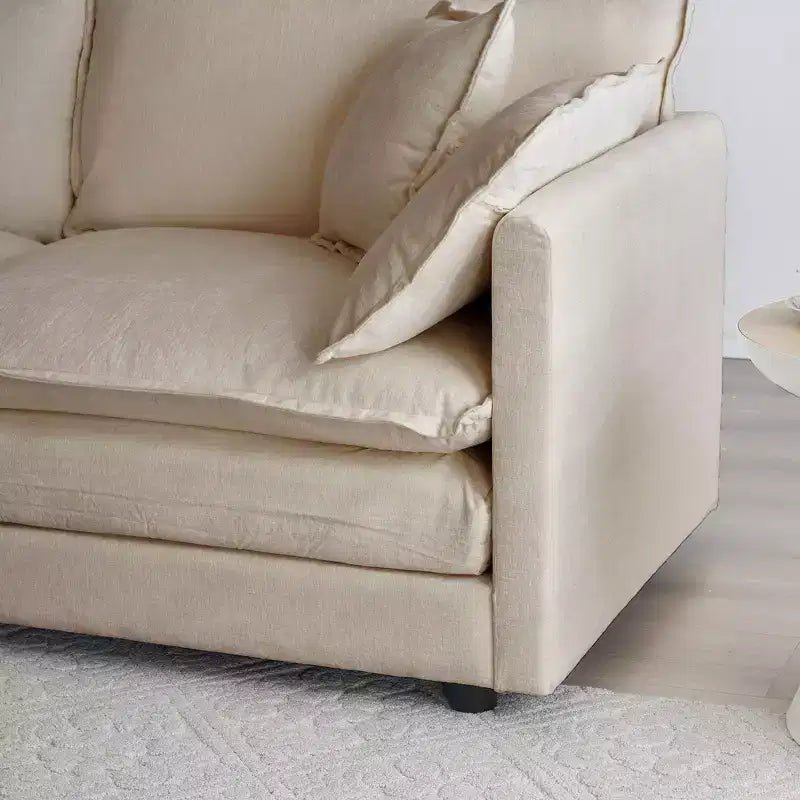 Canapé d'angle modulable en L avec ottoman réversible, chenille beige