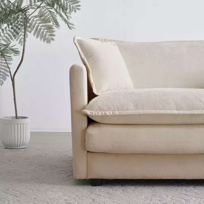 Canapé d'angle modulable en L avec ottoman réversible, chenille beige