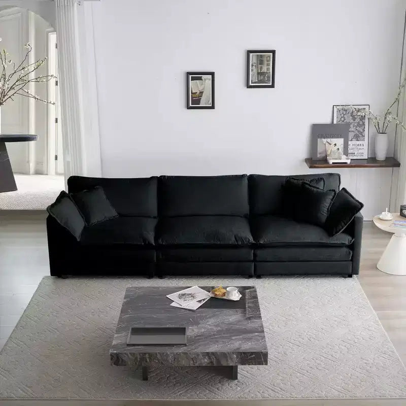 Canapé d'angle modulable en L avec ottoman réversible, chenille beige