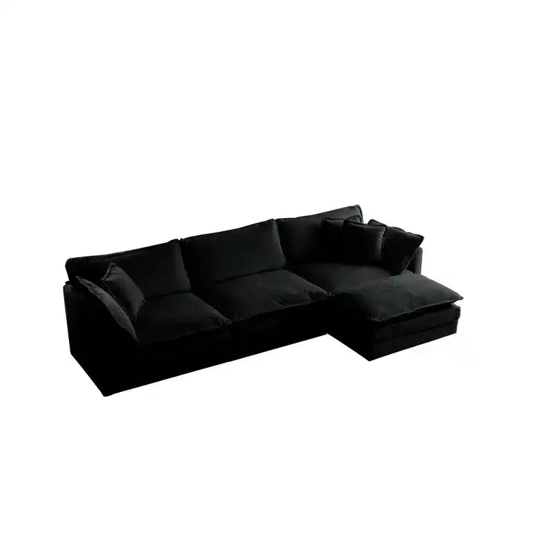Canapé d'angle modulable en L avec ottoman réversible, chenille beige