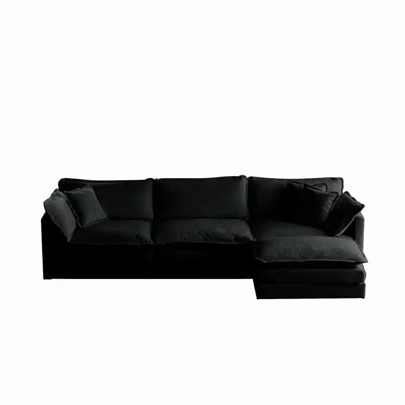 Canapé d'angle modulable en L avec ottoman réversible, chenille beige