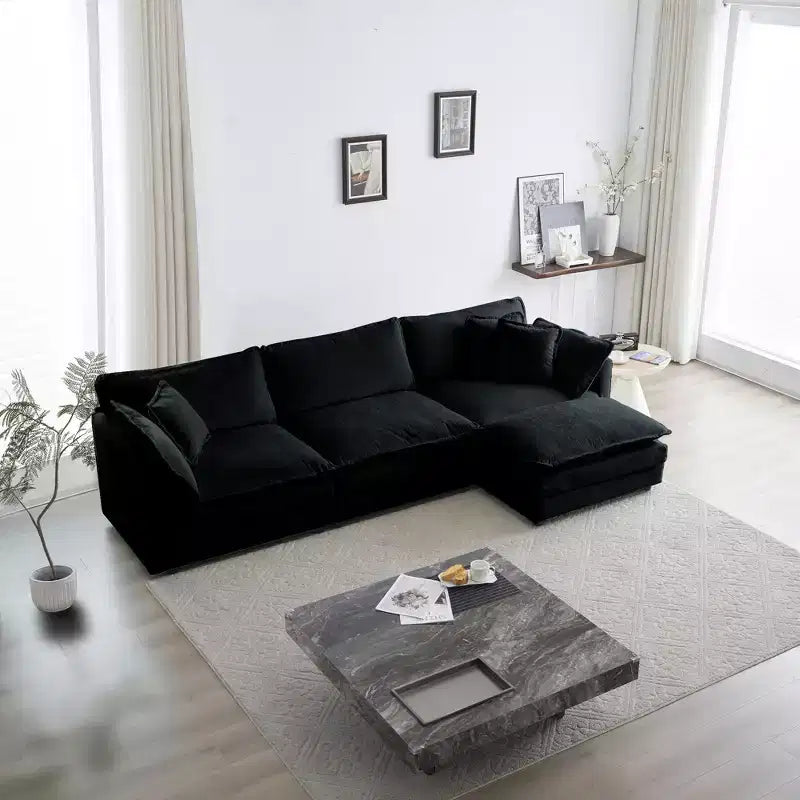 Canapé d'angle modulable en L avec ottoman réversible, chenille beige