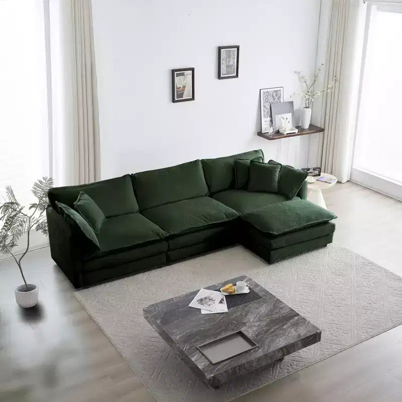 Canapé d'angle modulable en L avec ottoman réversible, chenille beige