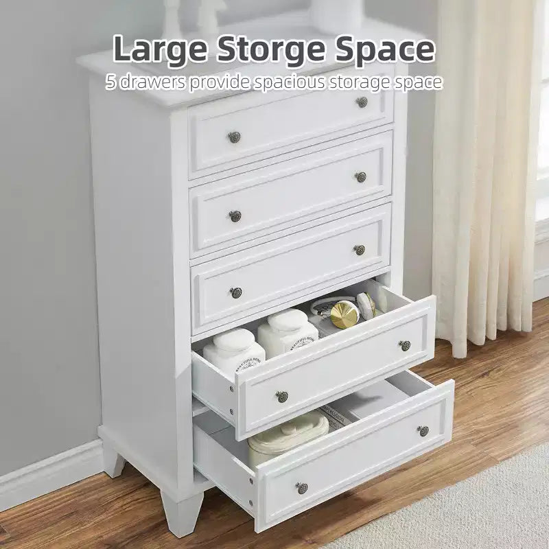 Commode de ferme étroite à 5 tiroirs de 122 cm de haut pour chambre et placard