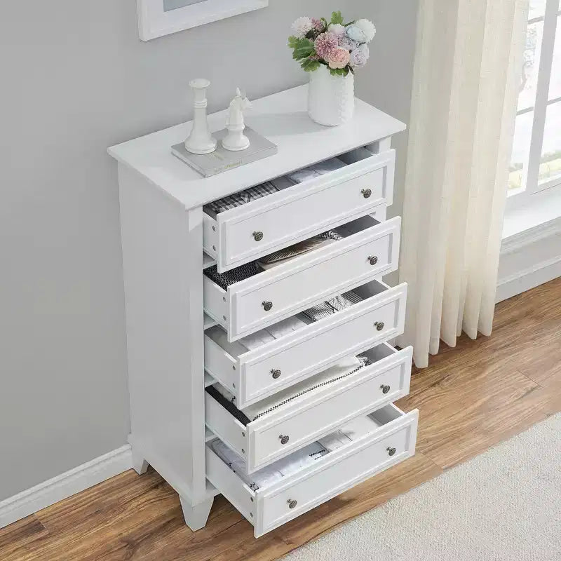 Commode de ferme étroite à 5 tiroirs de 122 cm de haut pour chambre et placard