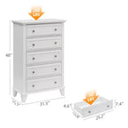 Commode de ferme étroite à 5 tiroirs de 122 cm de haut pour chambre et placard
