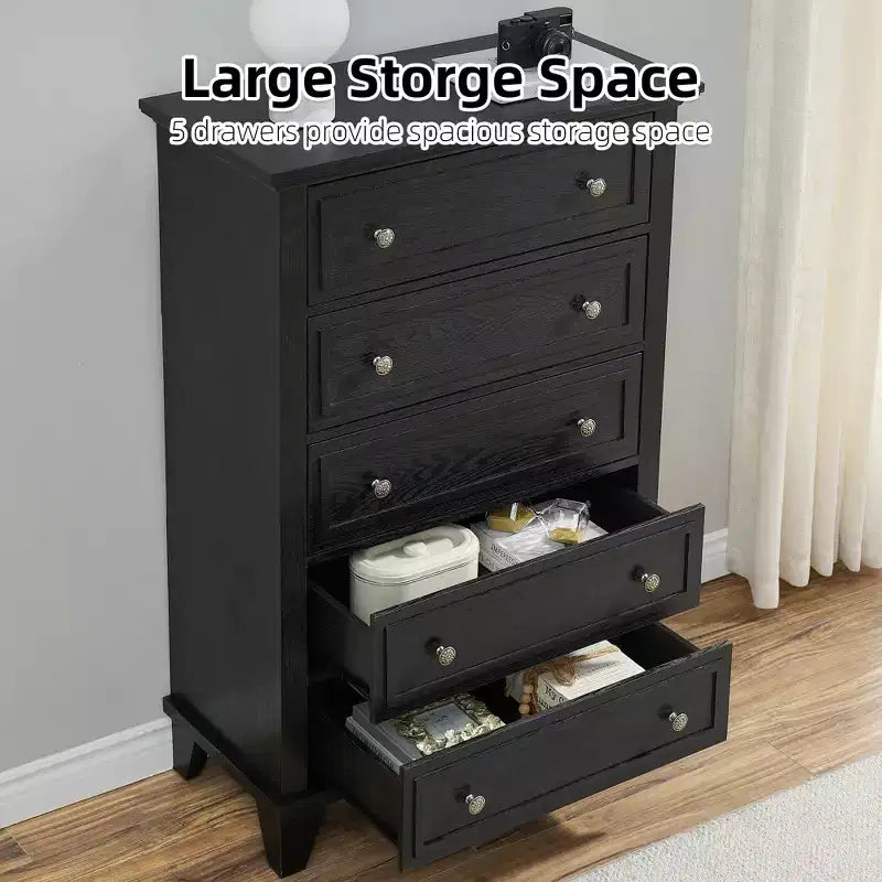 Commode de ferme étroite à 5 tiroirs de 122 cm de haut pour chambre et placard