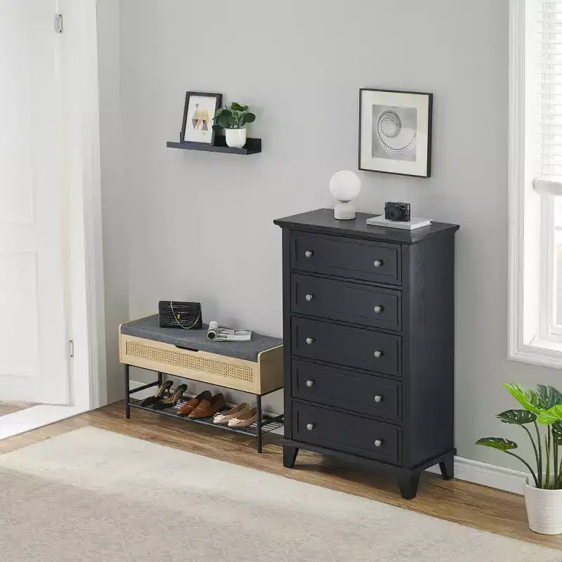 Commode de ferme étroite à 5 tiroirs de 122 cm de haut pour chambre et placard