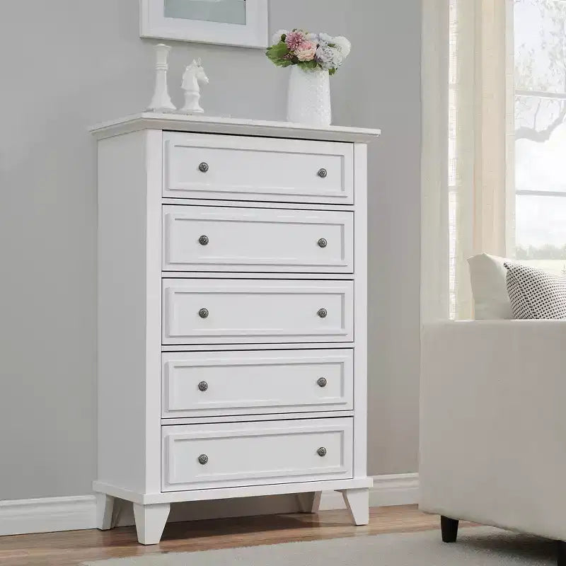 Commode de ferme étroite à 5 tiroirs de 122 cm de haut pour chambre et placard