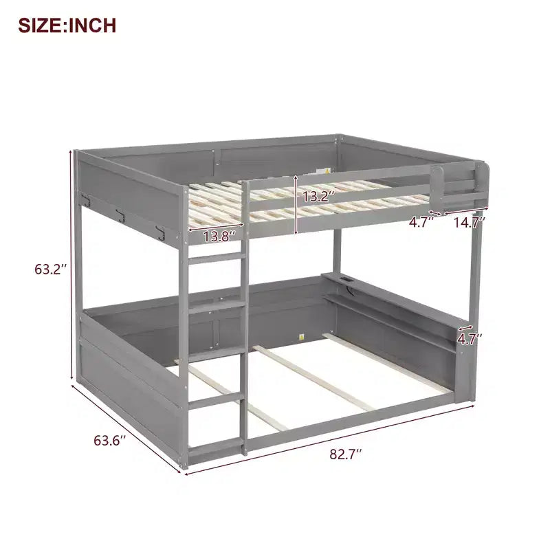 Lit superposé en bois Queen Size avec rangements, lumières LED et port de charge USB