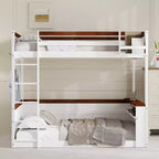 Lit superposé en bois Queen Size avec rangements, lumières LED et port de charge USB