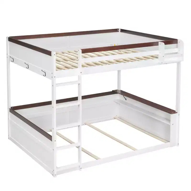 Lit superposé en bois Queen Size avec rangements, lumières LED et port de charge USB
