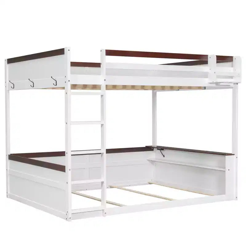 Lit superposé en bois Queen Size avec rangements, lumières LED et port de charge USB