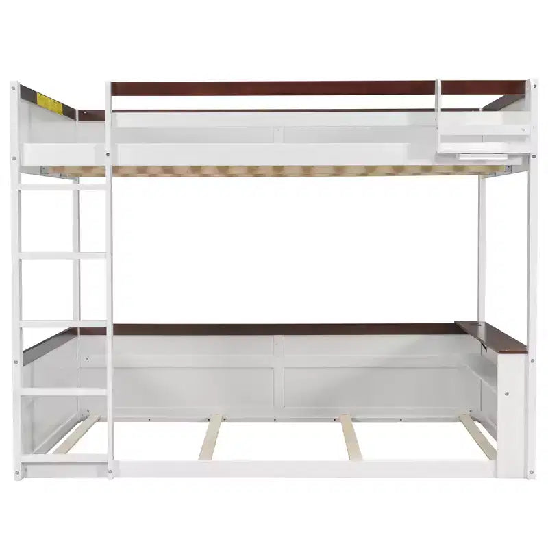 Lit superposé en bois Queen Size avec rangements, lumières LED et port de charge USB
