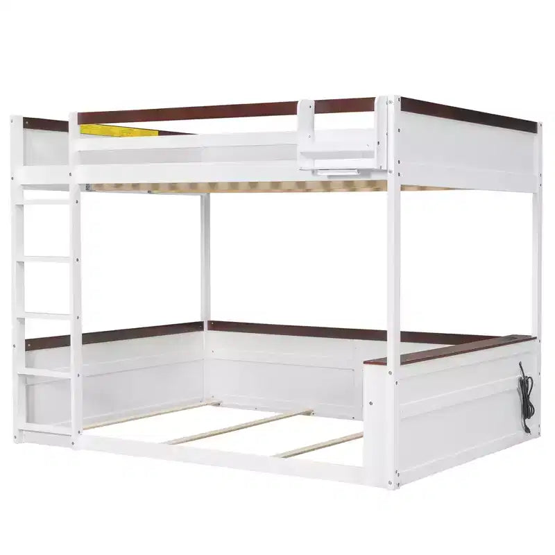 Lit superposé en bois Queen Size avec rangements, lumières LED et port de charge USB