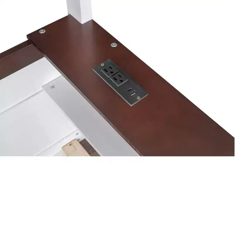 Lit superposé en bois Queen Size avec rangements, lumières LED et port de charge USB
