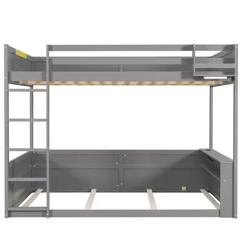 Lit superposé en bois Queen Size avec rangements, lumières LED et port de charge USB