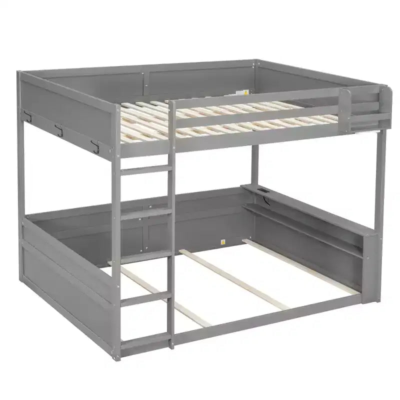 Lit superposé en bois Queen Size avec rangements, lumières LED et port de charge USB