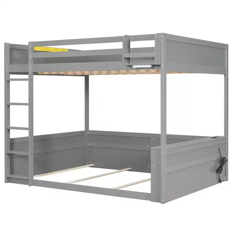 Lit superposé en bois Queen Size avec rangements, lumières LED et port de charge USB