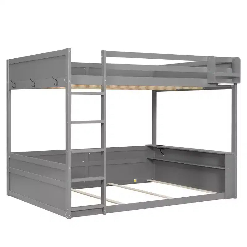 Lit superposé en bois Queen Size avec rangements, lumières LED et port de charge USB