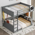 Lit superposé en bois Queen Size avec rangements, lumières LED et port de charge USB