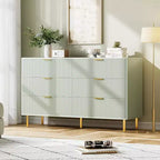 Commode double moderne à 6 tiroirs avec poignées dorées pour chambre à coucher