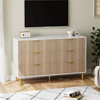 Commode double moderne à 6 tiroirs avec poignées dorées pour chambre à coucher