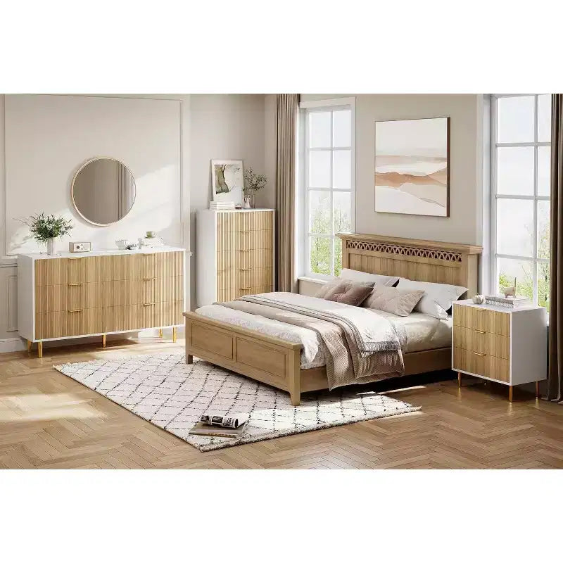 Commode double moderne à 6 tiroirs avec poignées dorées pour chambre à coucher