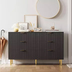 Commode double moderne à 6 tiroirs avec poignées dorées pour chambre à coucher