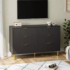 Commode double moderne à 6 tiroirs avec poignées dorées pour chambre à coucher