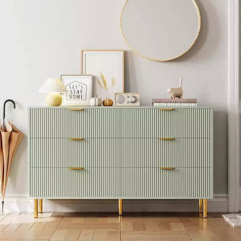 Commode double moderne à 6 tiroirs avec poignées dorées pour chambre à coucher