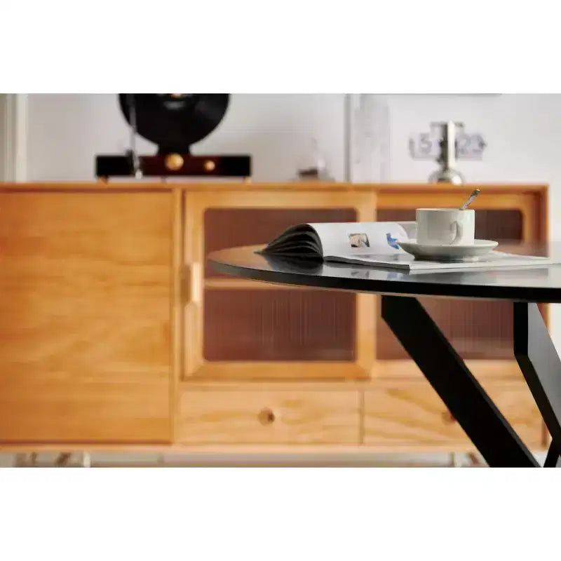 Table à manger ronde 42" style Mid-Century pour 4-6 personnes, pieds croisés, noire