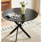 Table à manger ronde 42" style Mid-Century pour 4-6 personnes, pieds croisés, noire