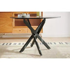 Table à manger ronde 42" style Mid-Century pour 4-6 personnes, pieds croisés, noire