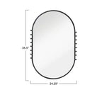 Miroir mural ovale à cadre en métal noir mat avec boules décoratives