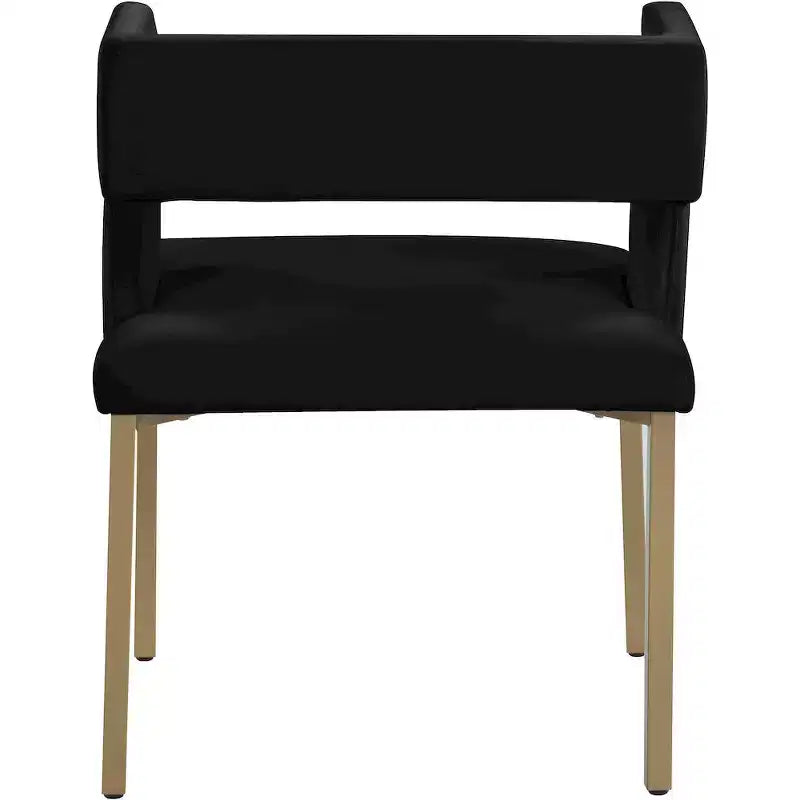 Chaise de salle à manger en velours noir avec pieds en laiton brossé, lot de 2