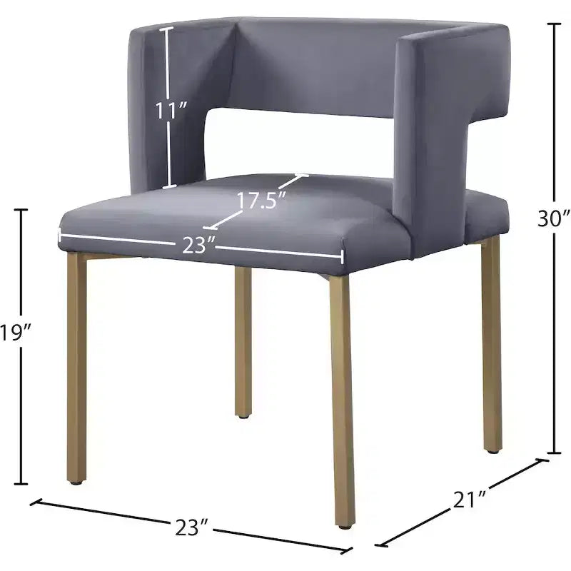 Chaise de salle à manger en velours noir avec pieds en laiton brossé, lot de 2