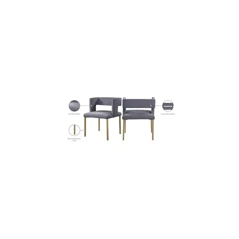 Chaise de salle à manger en velours noir avec pieds en laiton brossé, lot de 2