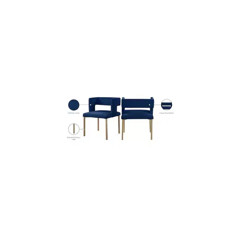 Chaise de salle à manger en velours noir avec pieds en laiton brossé, lot de 2