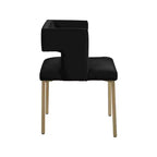 Chaise de salle à manger en velours noir avec pieds en laiton brossé, lot de 2