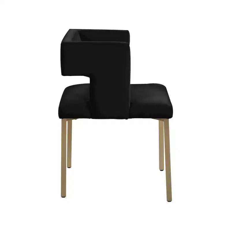 Chaise de salle à manger en velours noir avec pieds en laiton brossé, lot de 2